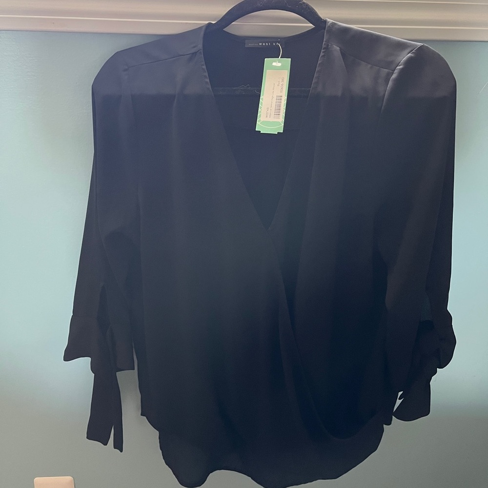 West Kei Allan Surplice Tie Sleeve High Low Blouse
